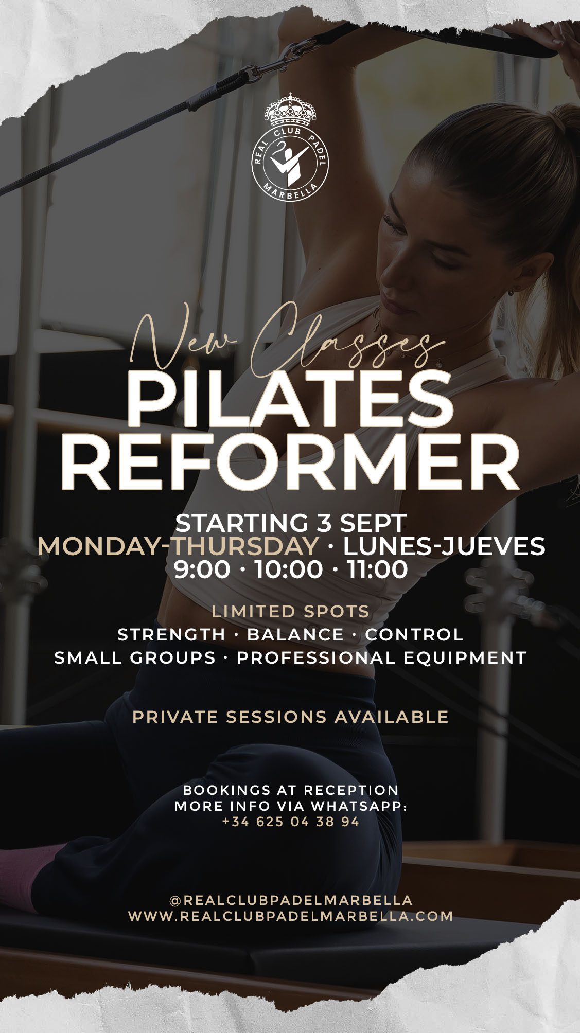 Pilates Reformer Classes at Real Club Padel Marbella